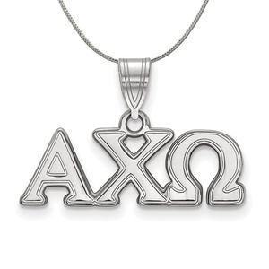 Sterling Silver Alpha Chi Omega Medium Greek Pendant Necklace, 16 Inch